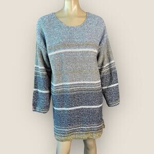 Carole Little Vintage 90s Wool Silk Blend Knit Tunic Sweater Womens L Striped